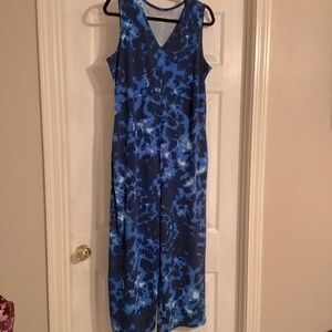 AmberNoon II by Dr. Erum Ilyas Cropped Jumpsuit Pockets Medium, Blue print, EUC